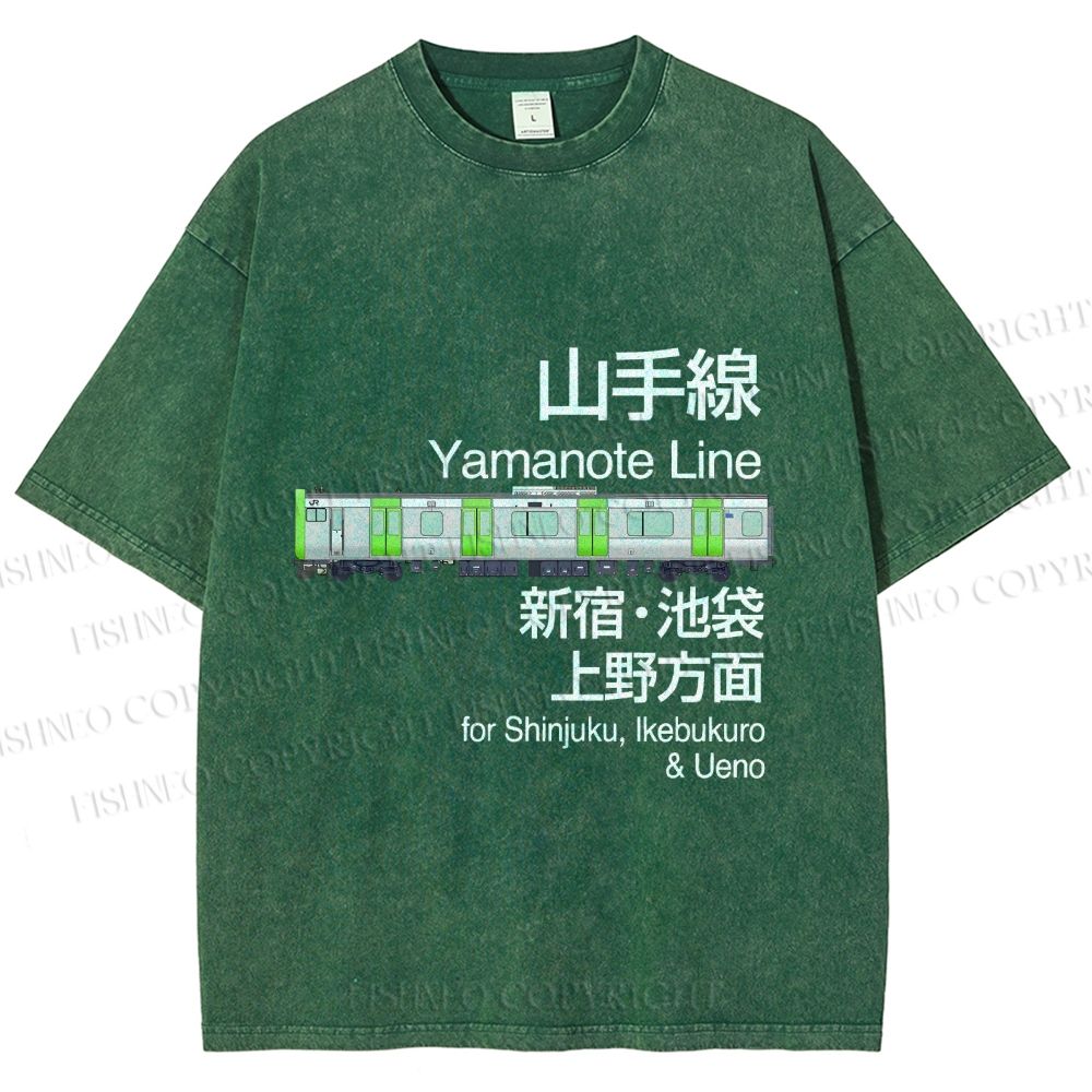 Unisex Yamanote Line Shinjuku Ikebukuro Printed Washed Tee