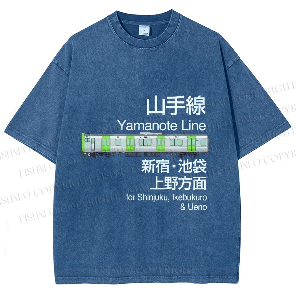 Unisex Yamanote Line Shinjuku Ikebukuro Printed Washed Tee