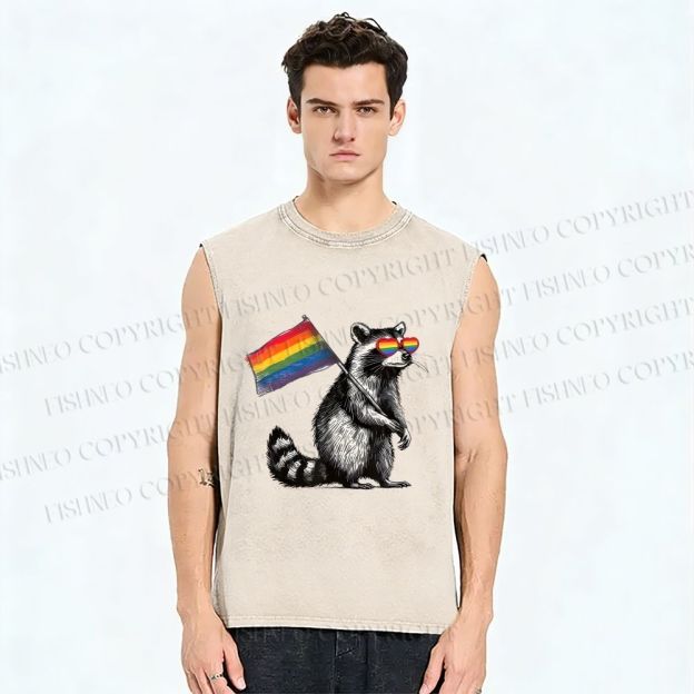 Unisex Rainbow Ally Printed Washed Tank Top