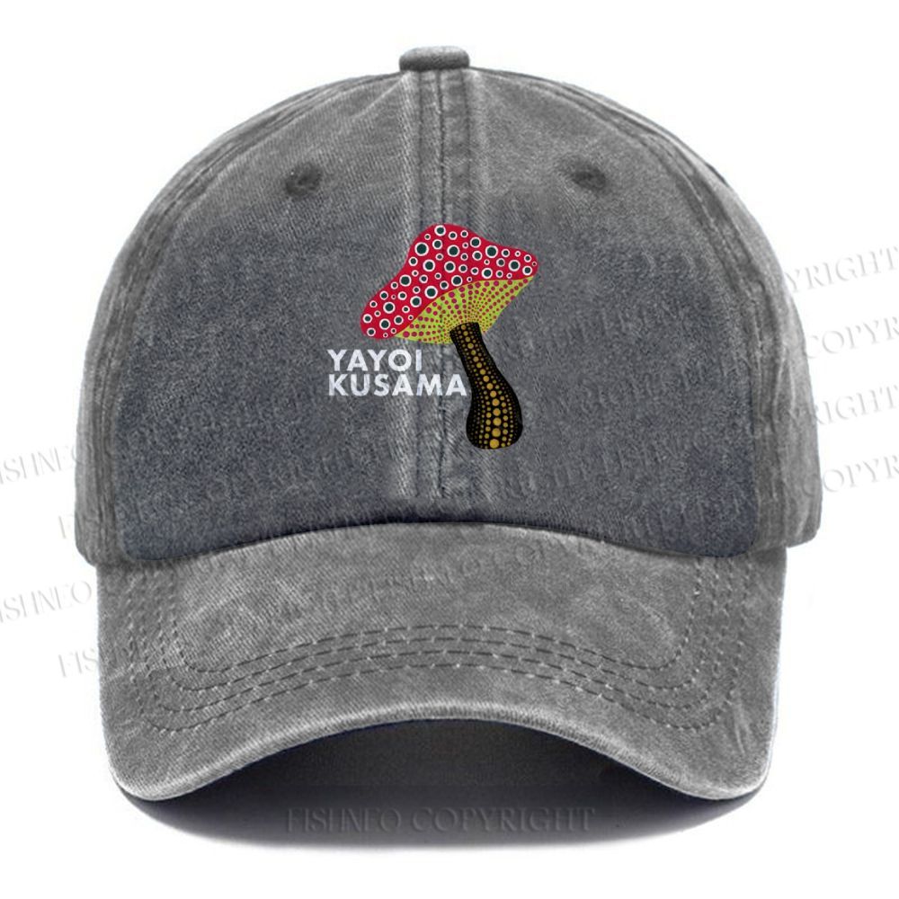 Unisex Yayoi Kusama Mushroom Vintage Casual Washed Cap