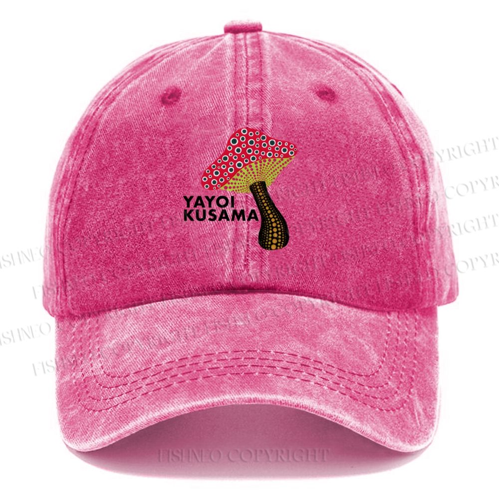 Unisex Yayoi Kusama Mushroom Vintage Casual Washed Cap
