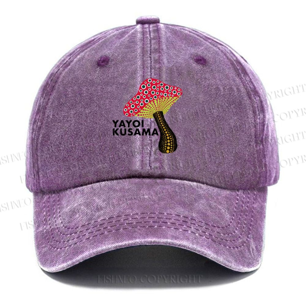 Unisex Yayoi Kusama Mushroom Vintage Casual Washed Cap