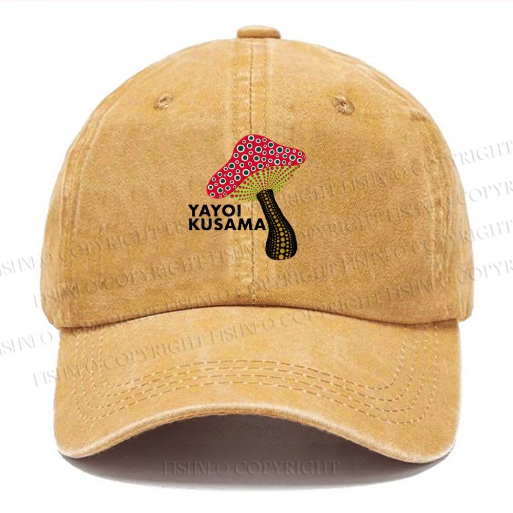 Unisex Yayoi Kusama Mushroom Vintage Casual Washed Cap