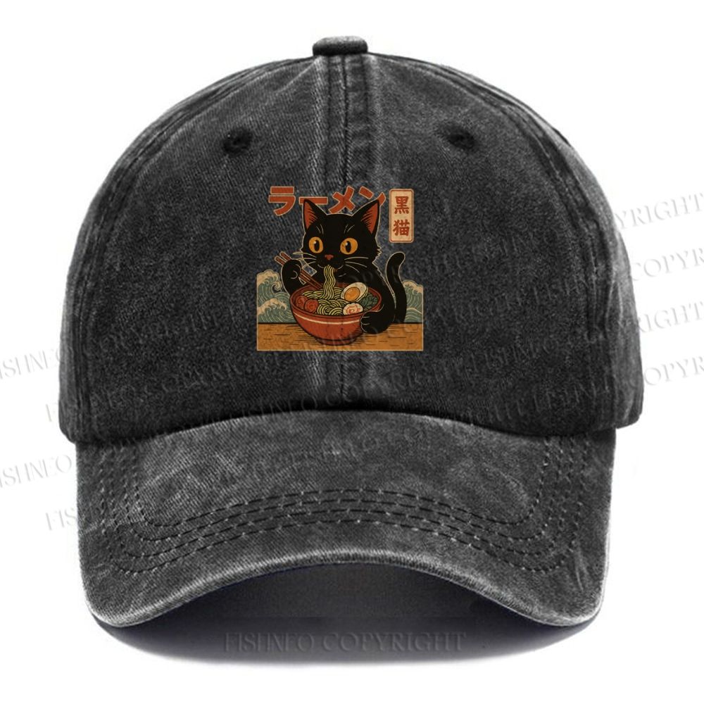 Unisex Cat Ramen Vintage Casual Washed Cap