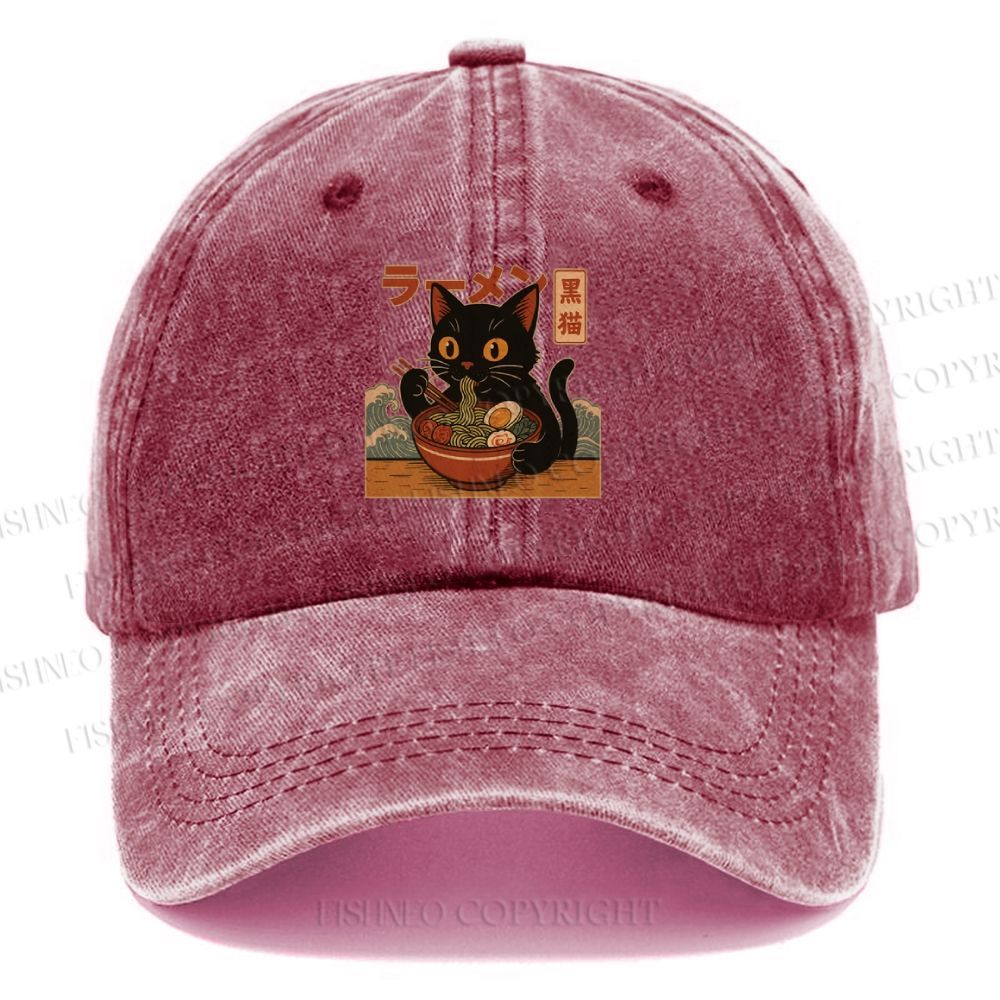 Unisex Cat Ramen Vintage Casual Washed Cap