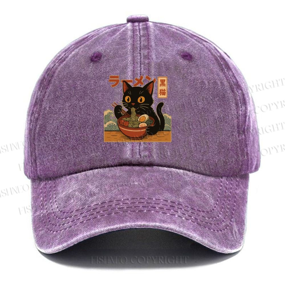 Unisex Cat Ramen Vintage Casual Washed Cap