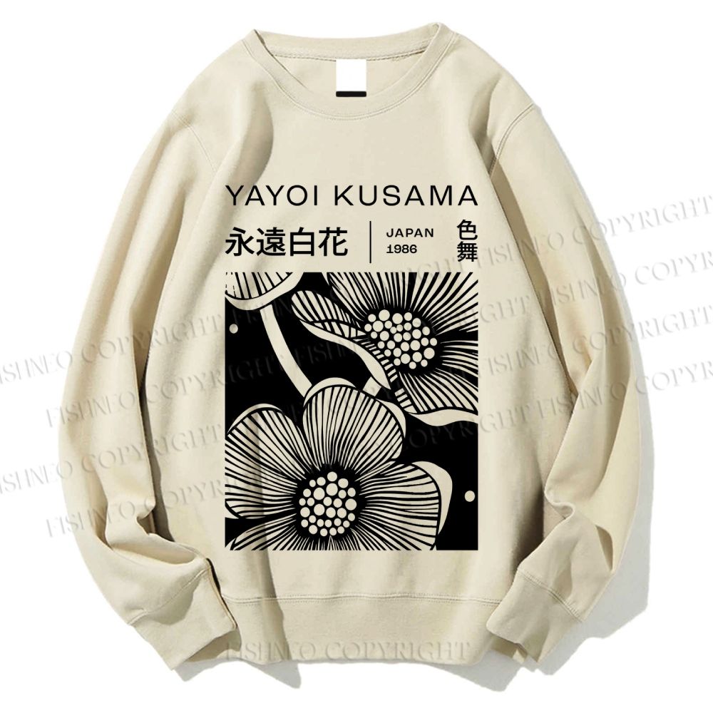 Unisex Yayoi Kusama Black Flower Printed Sweatshirt