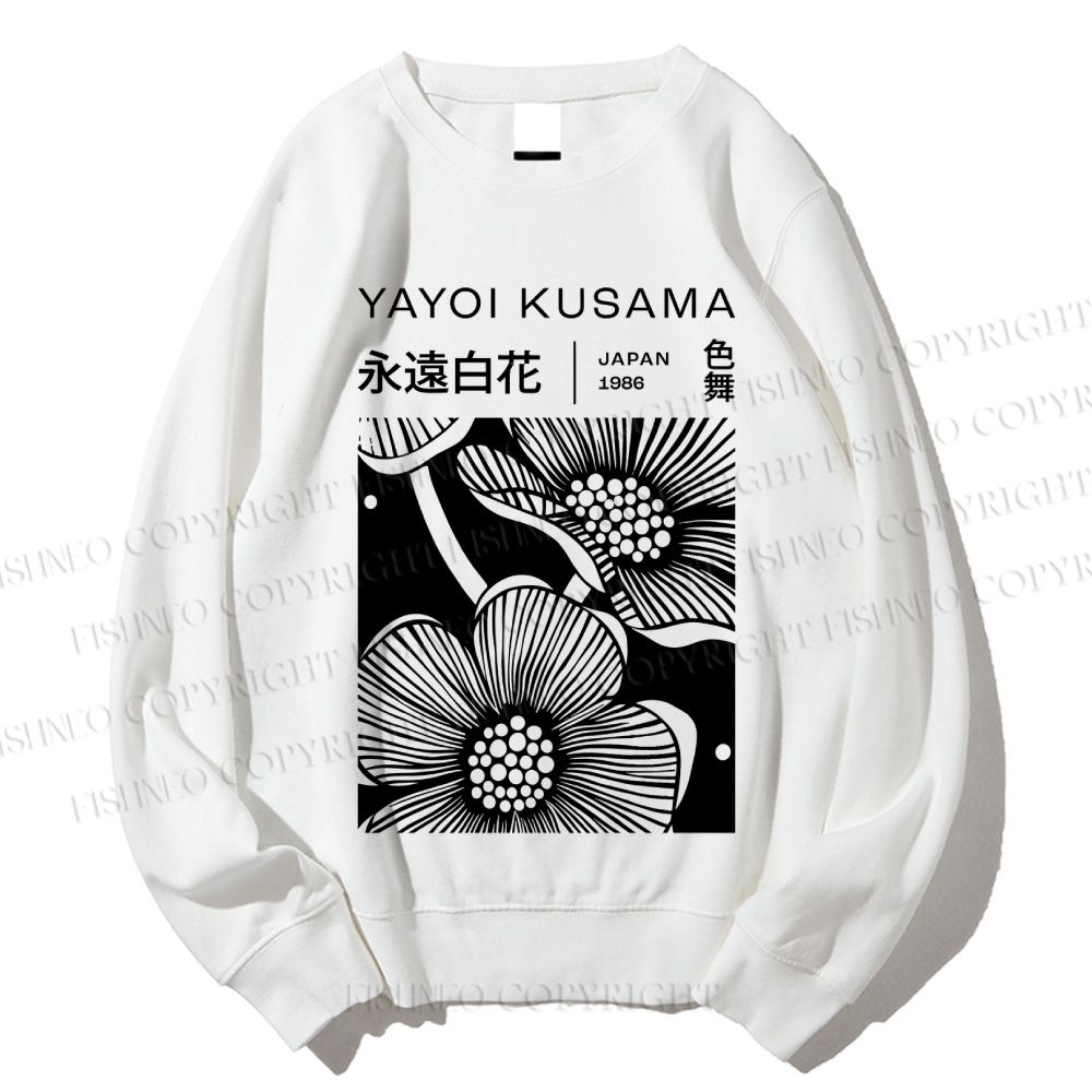 Unisex Yayoi Kusama Black Flower Printed Sweatshirt