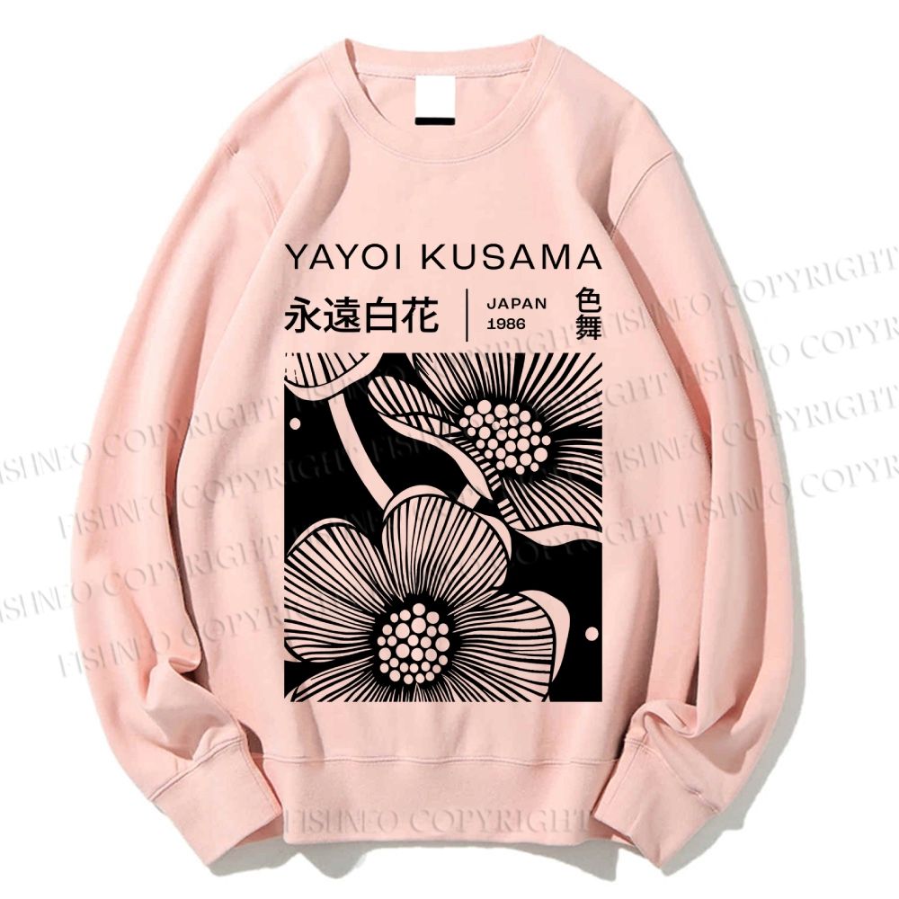 Unisex Yayoi Kusama Black Flower Printed Sweatshirt