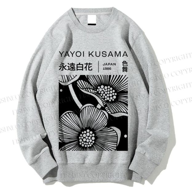 Unisex Yayoi Kusama Black Flower Printed Sweatshirt