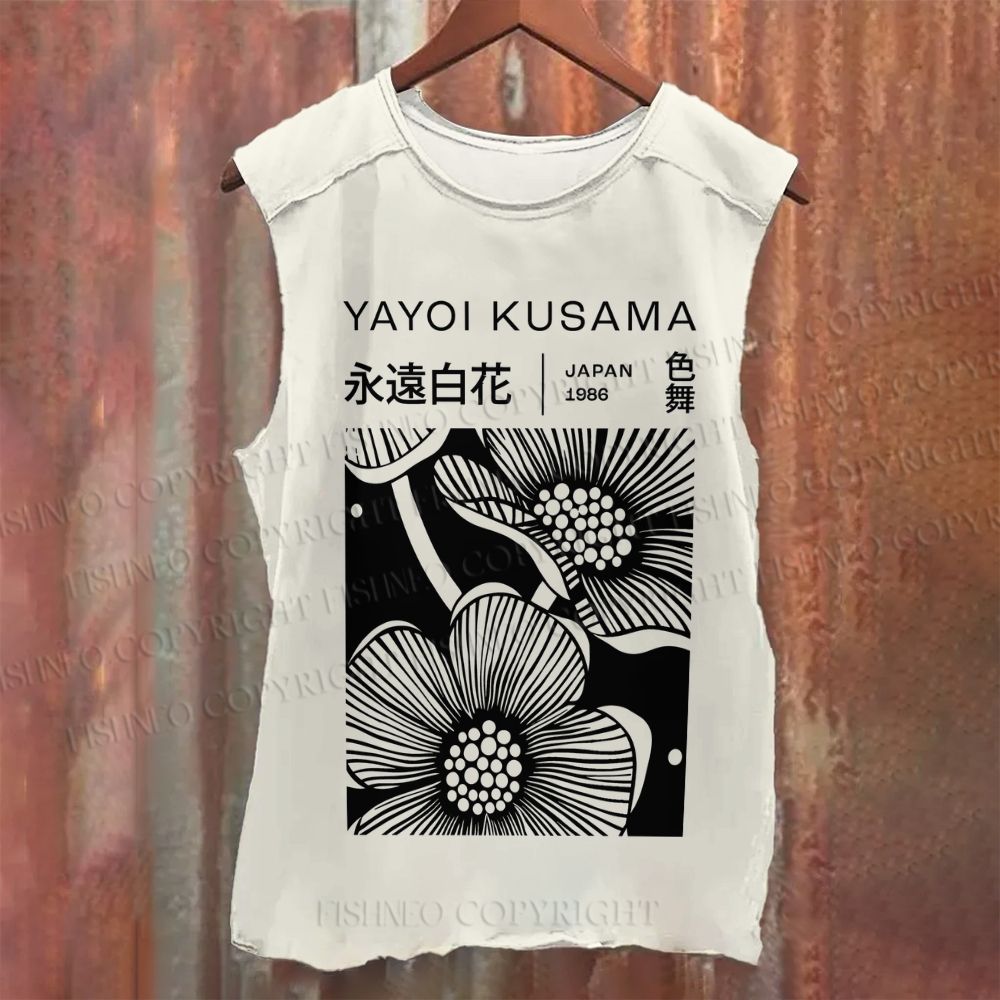 Unisex Casual Yayoi Kusama Black Flower Printed Tank Top