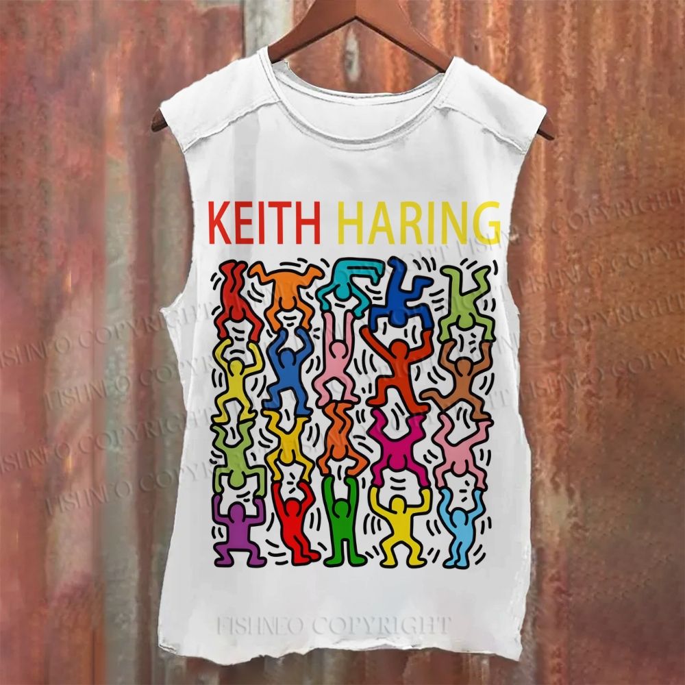 Unisex Casual Keith Haring Acrobats Printed Tank Top