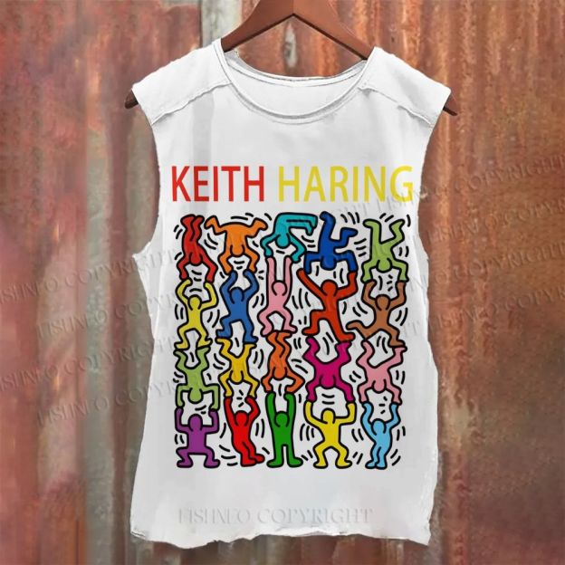 Unisex Casual Keith Haring Acrobats Printed Tank Top