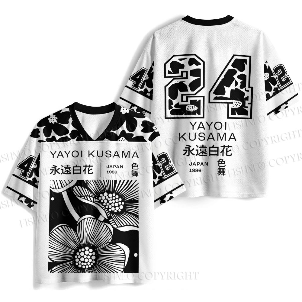 Yayoi Kusama Black Flower Jersey Shirts