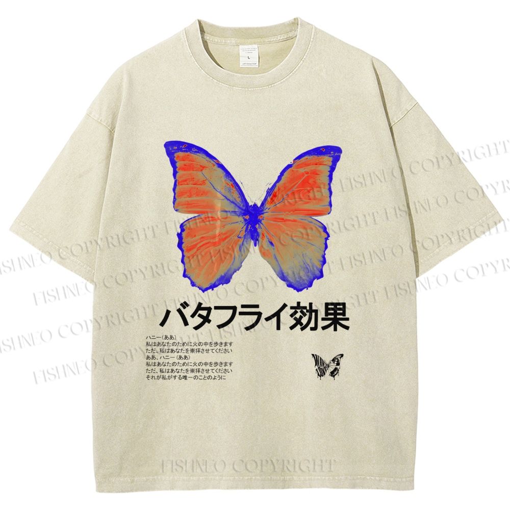 Unisex Butterfly Effect Printed Washed Tee
