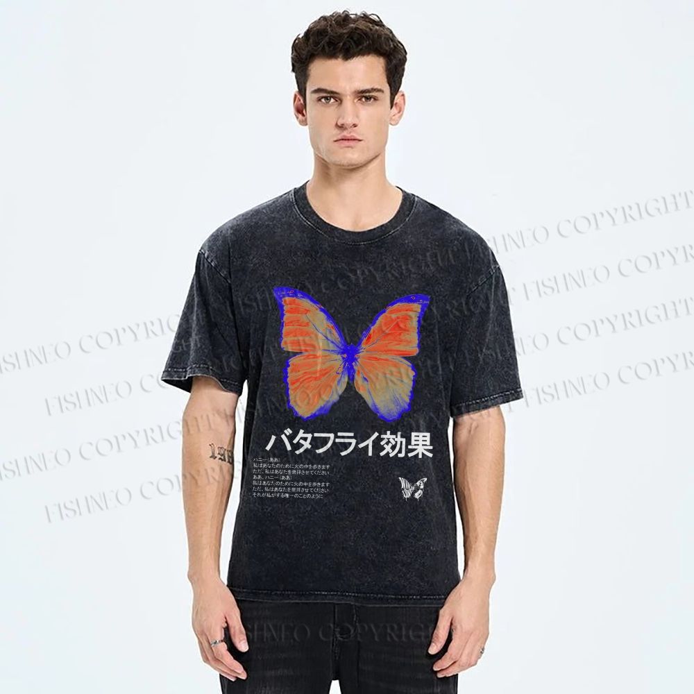 Unisex Butterfly Effect Printed Washed Tee