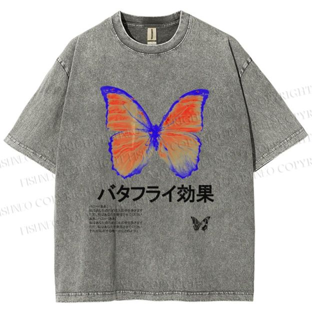 Unisex Butterfly Effect Printed Washed Tee