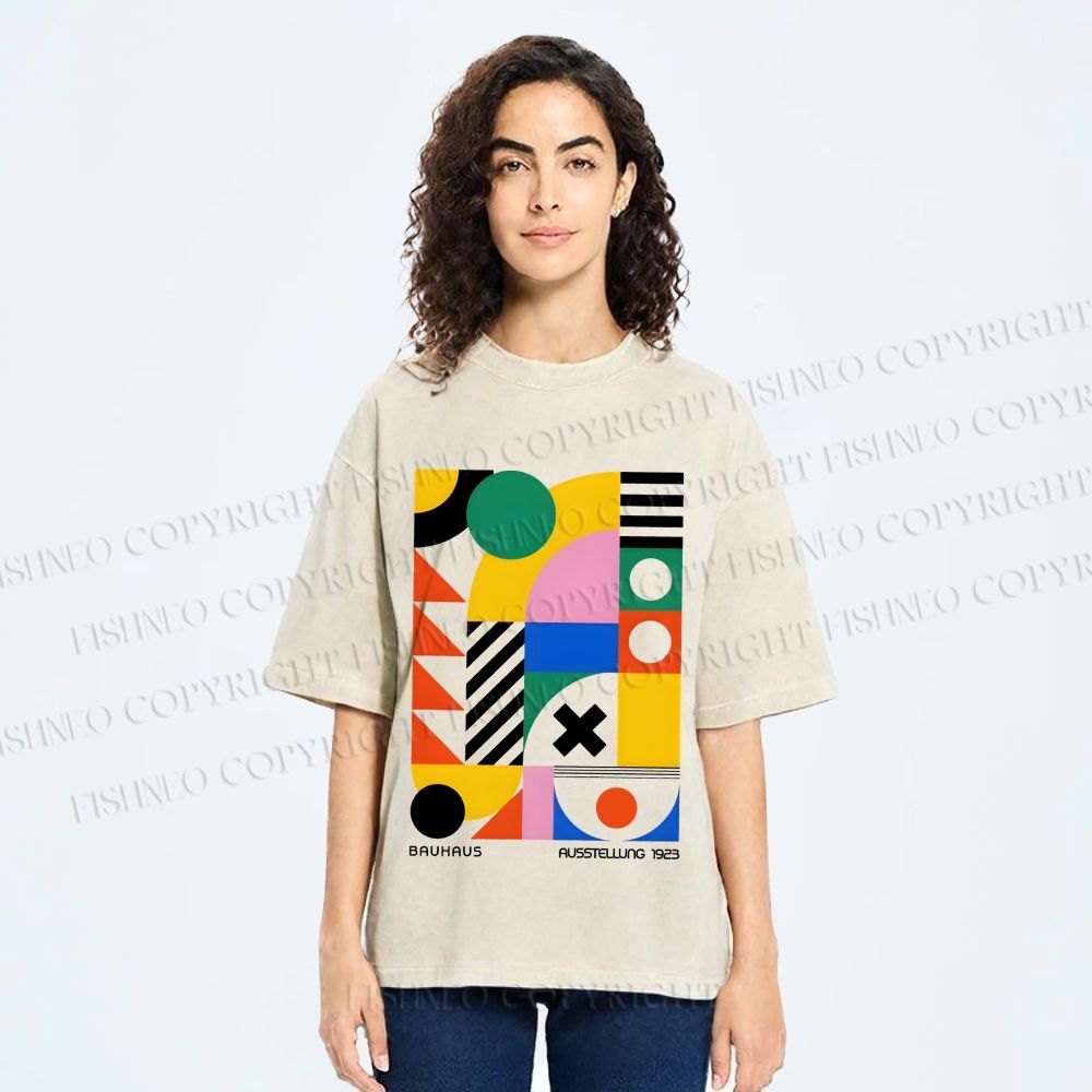 Unisex Bauhaus Design Printed Washed Tee
