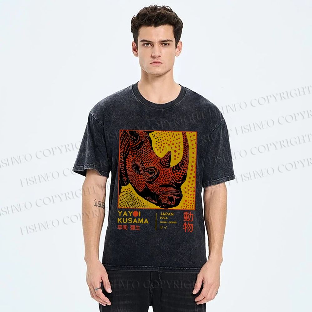 Unisex Yayoi Kusama Rhino Printed Washed Tee