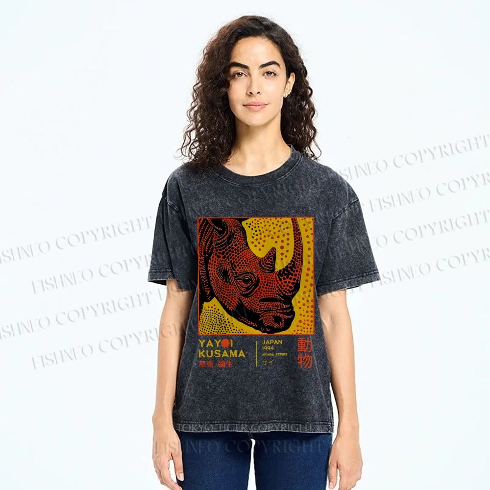 Unisex Yayoi Kusama Rhino Printed Washed Tee