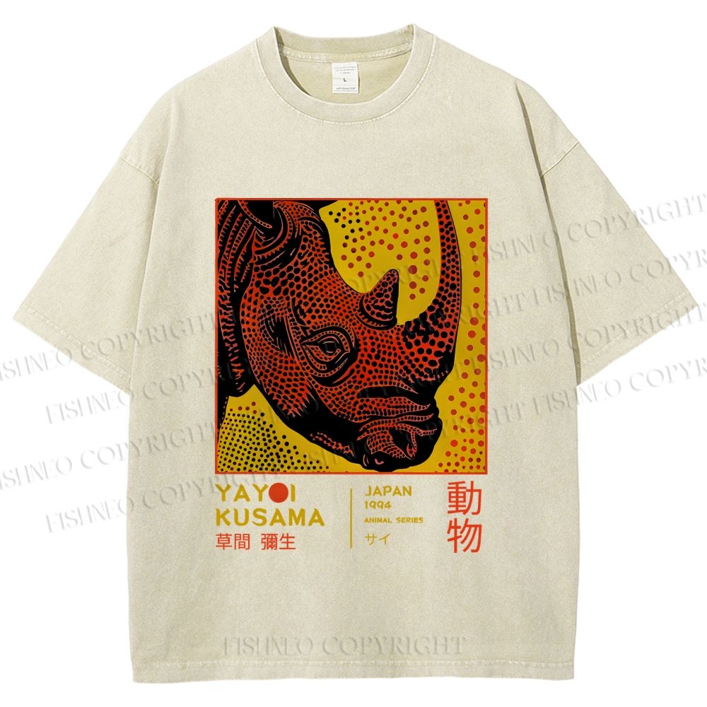 Unisex Yayoi Kusama Rhino Printed Washed Tee