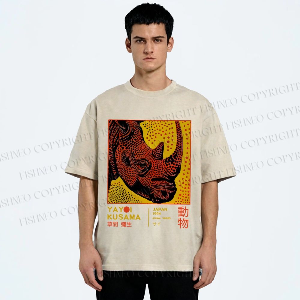 Unisex Yayoi Kusama Rhino Printed Washed Tee