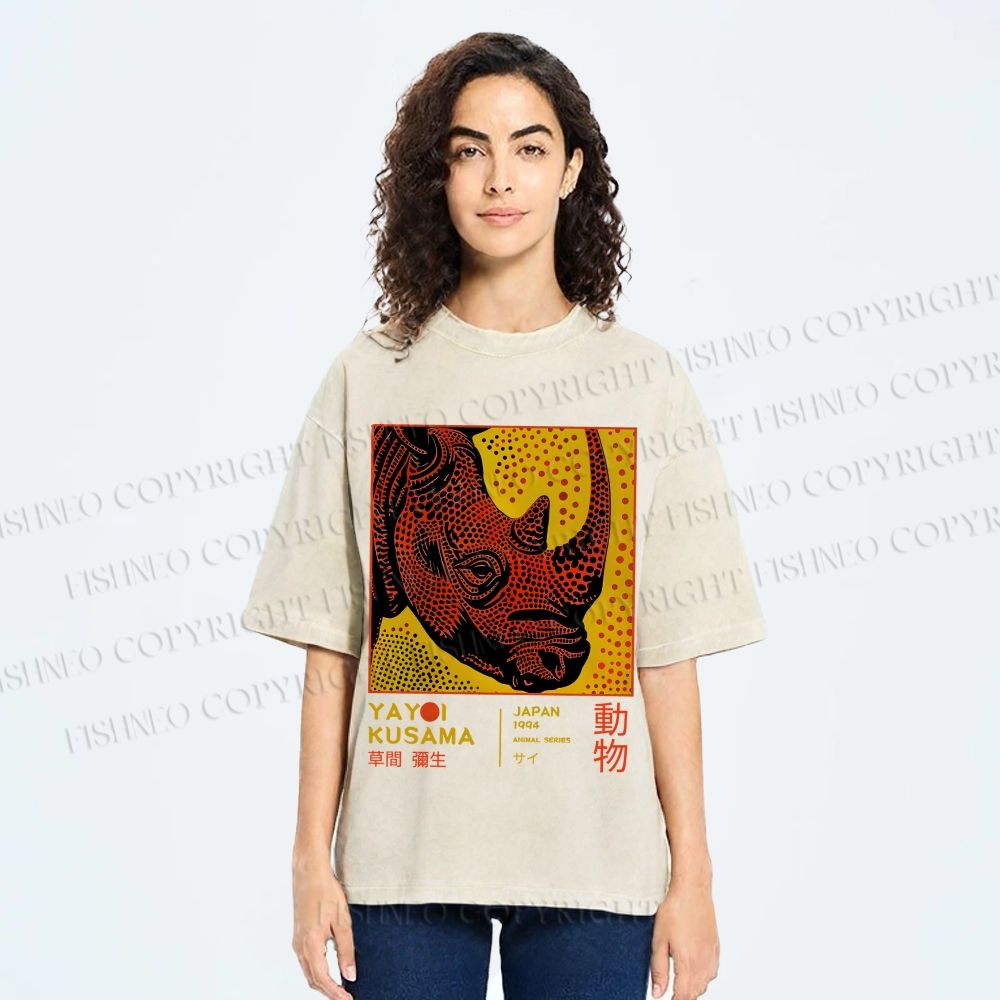 Unisex Yayoi Kusama Rhino Printed Washed Tee