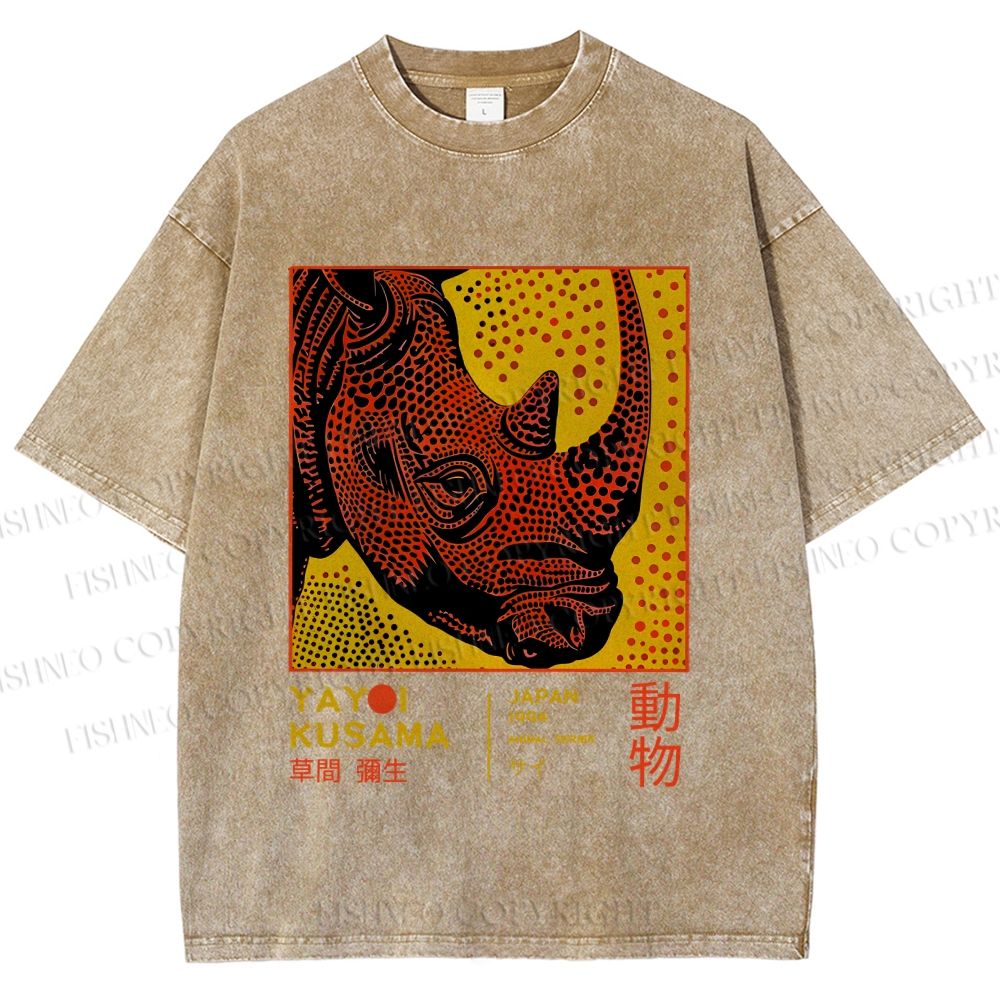 Unisex Yayoi Kusama Rhino Printed Washed Tee