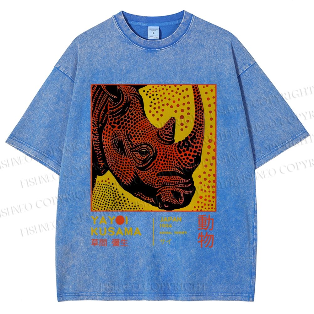 Unisex Yayoi Kusama Rhino Printed Washed Tee