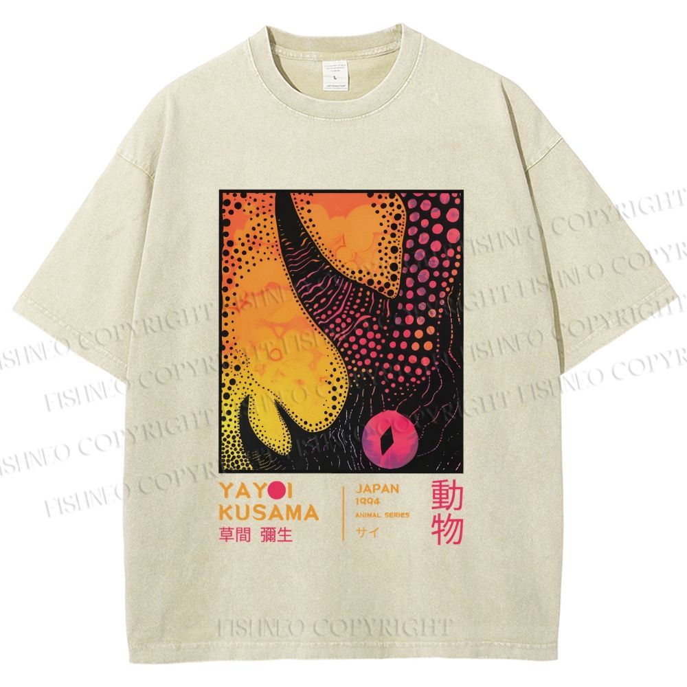 Unisex Yayoi Kusama Rhino Printed Washed Tee