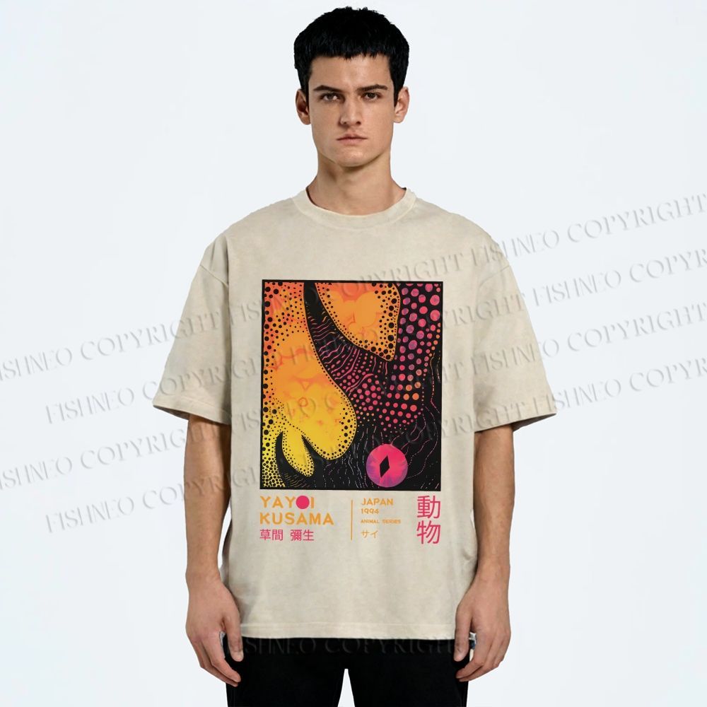 Unisex Yayoi Kusama Rhino Printed Washed Tee
