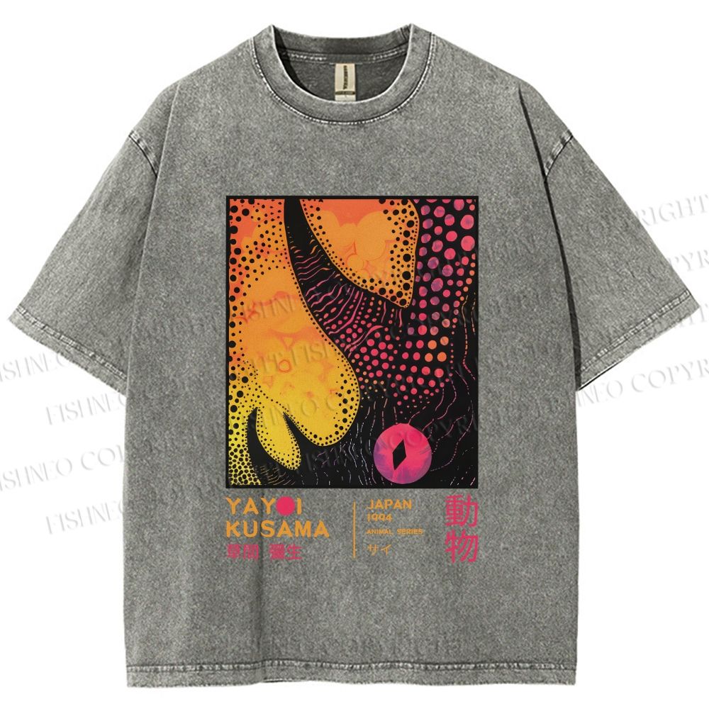 Unisex Yayoi Kusama Rhino Printed Washed Tee