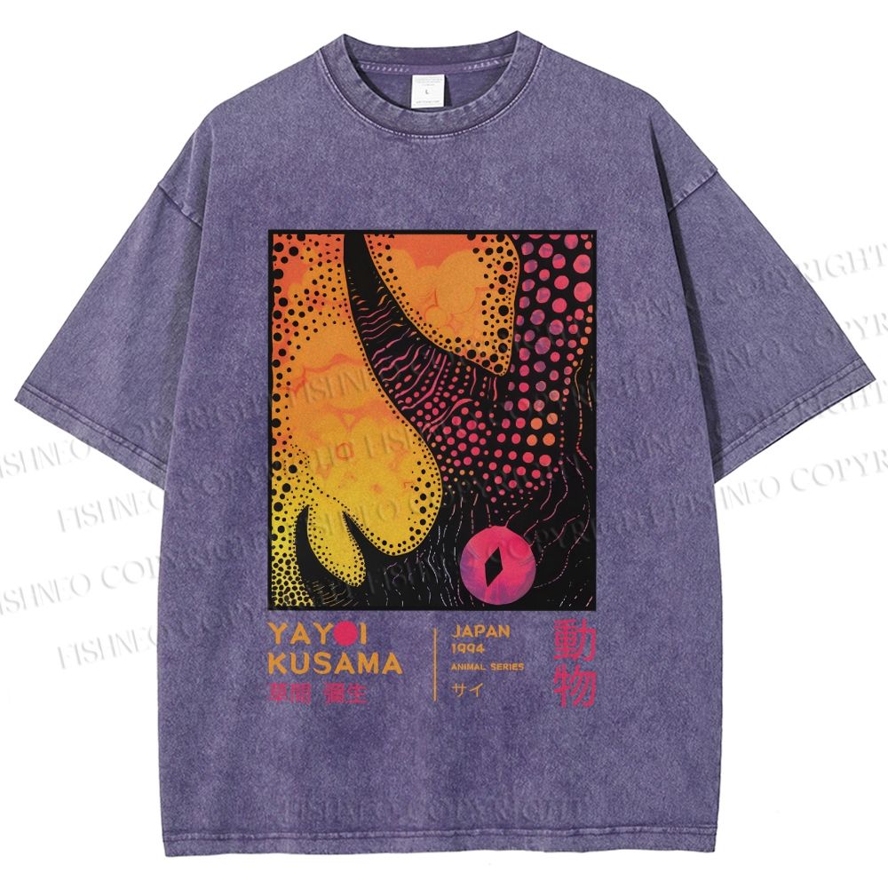Unisex Yayoi Kusama Rhino Printed Washed Tee