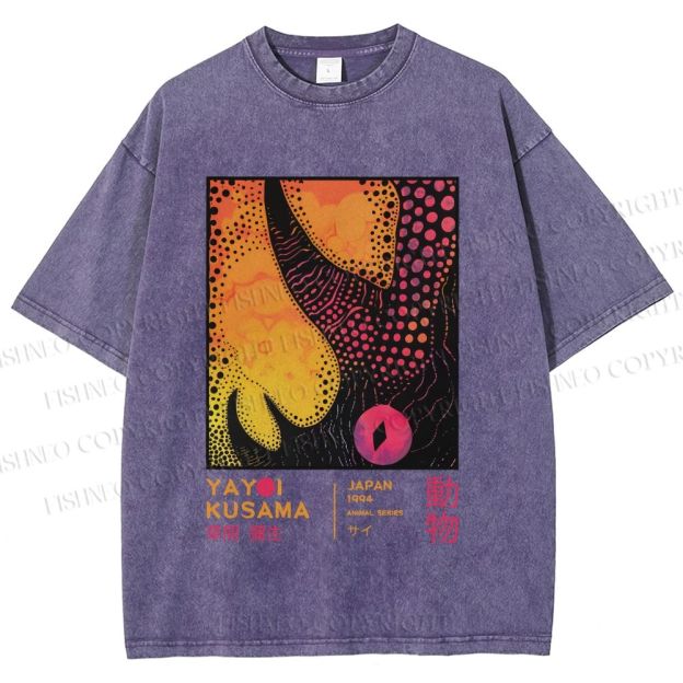 Unisex Yayoi Kusama Rhino Printed Washed Tee
