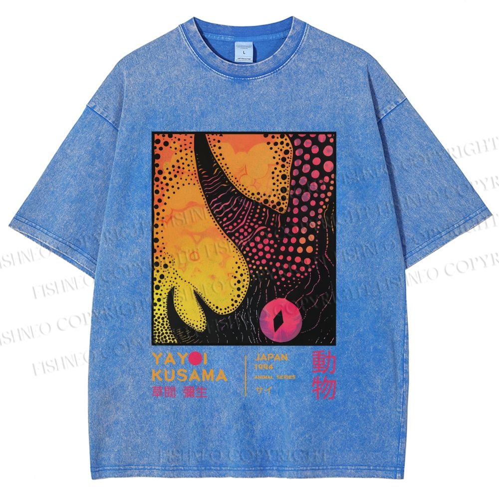 Unisex Yayoi Kusama Rhino Printed Washed Tee