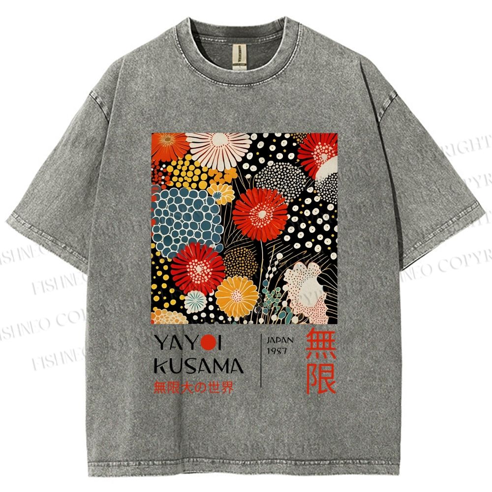 Unisex Yayoi Kusama Flowers Printed Washed Tee