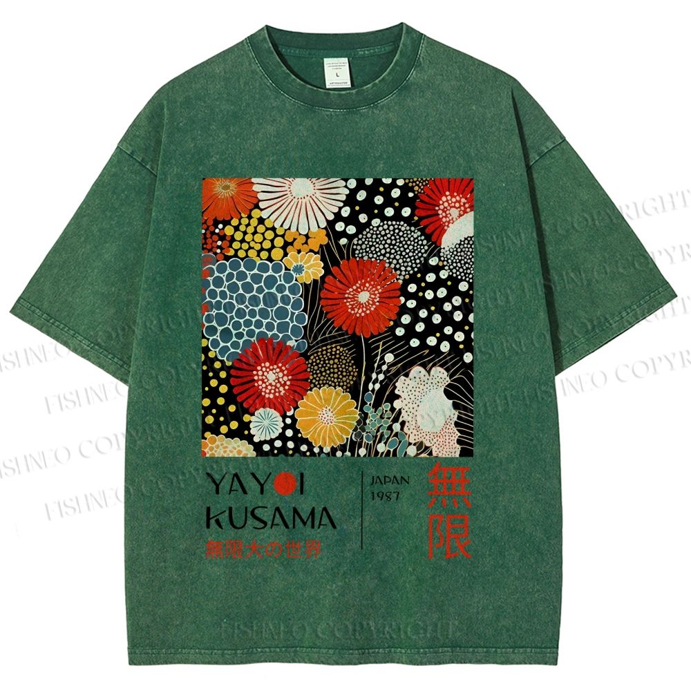 Unisex Yayoi Kusama Flowers Printed Washed Tee