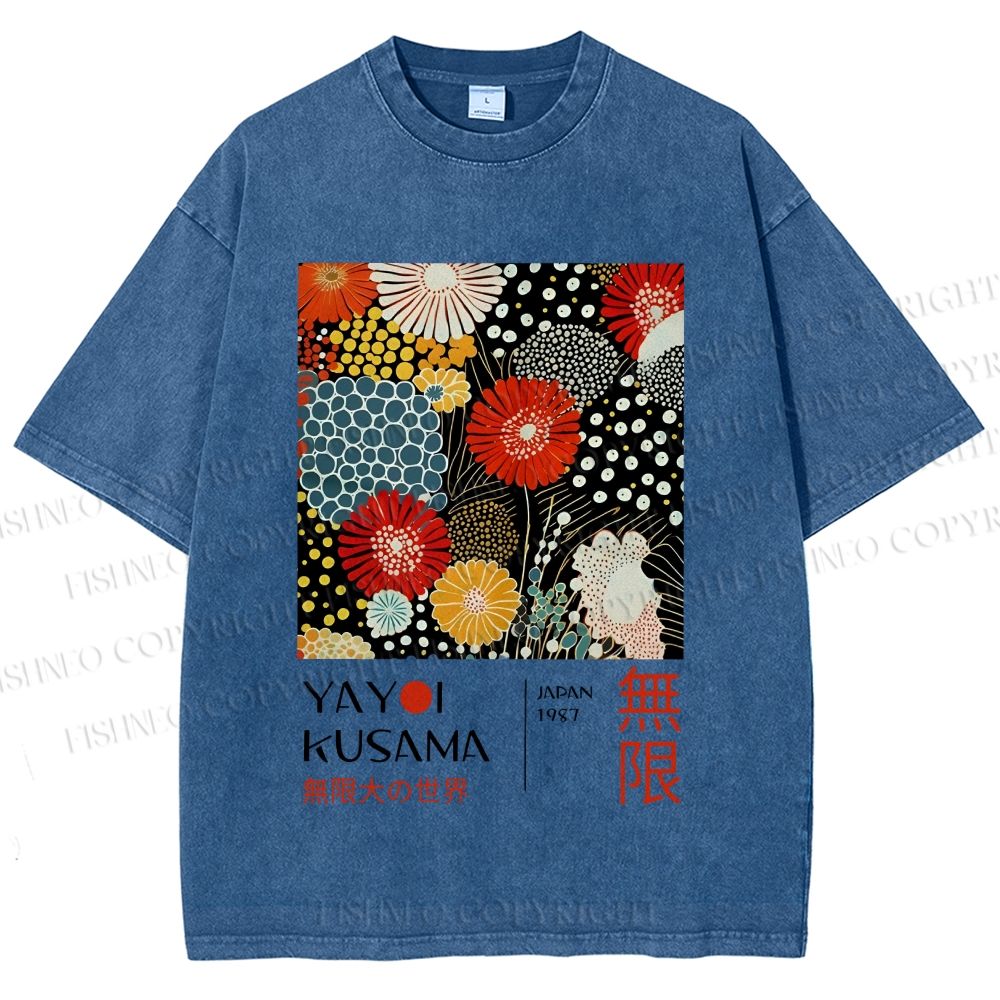 Unisex Yayoi Kusama Flowers Printed Washed Tee