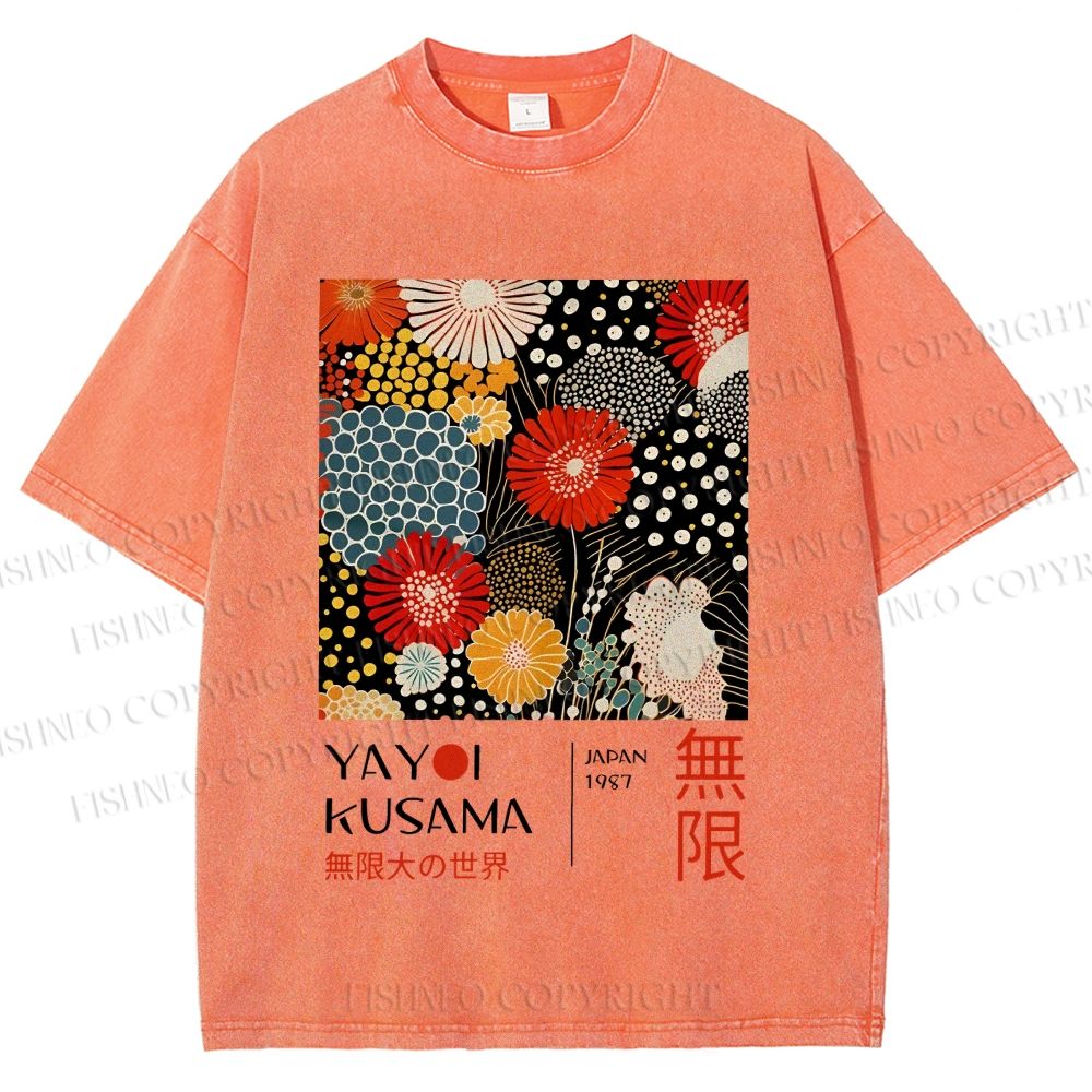 Unisex Yayoi Kusama Flowers Printed Washed Tee