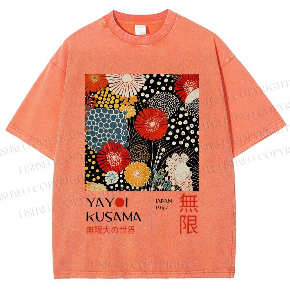 Unisex Yayoi Kusama Flowers Printed Washed Tee
