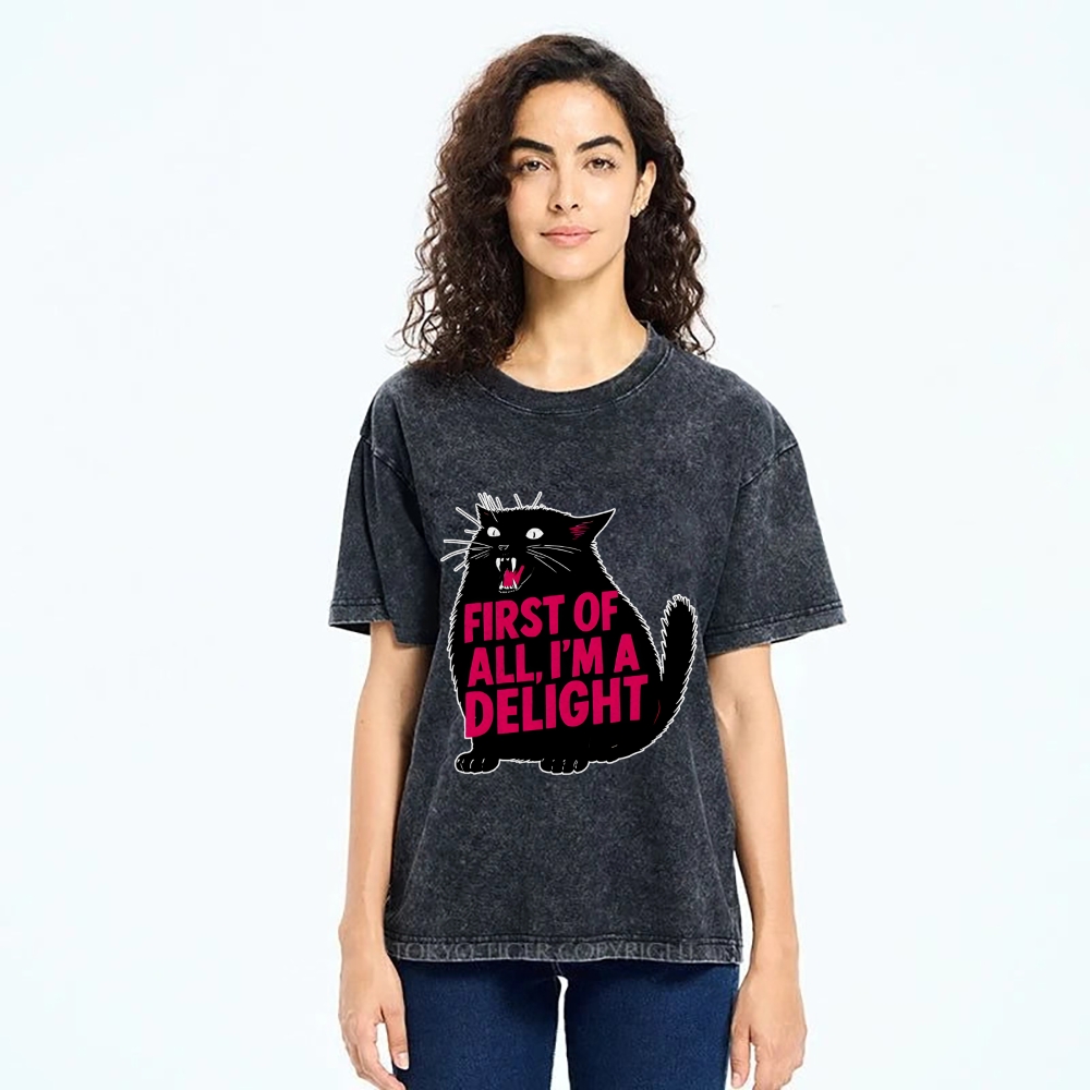 Unisex Roaring Black Cat Washed T-Shirt