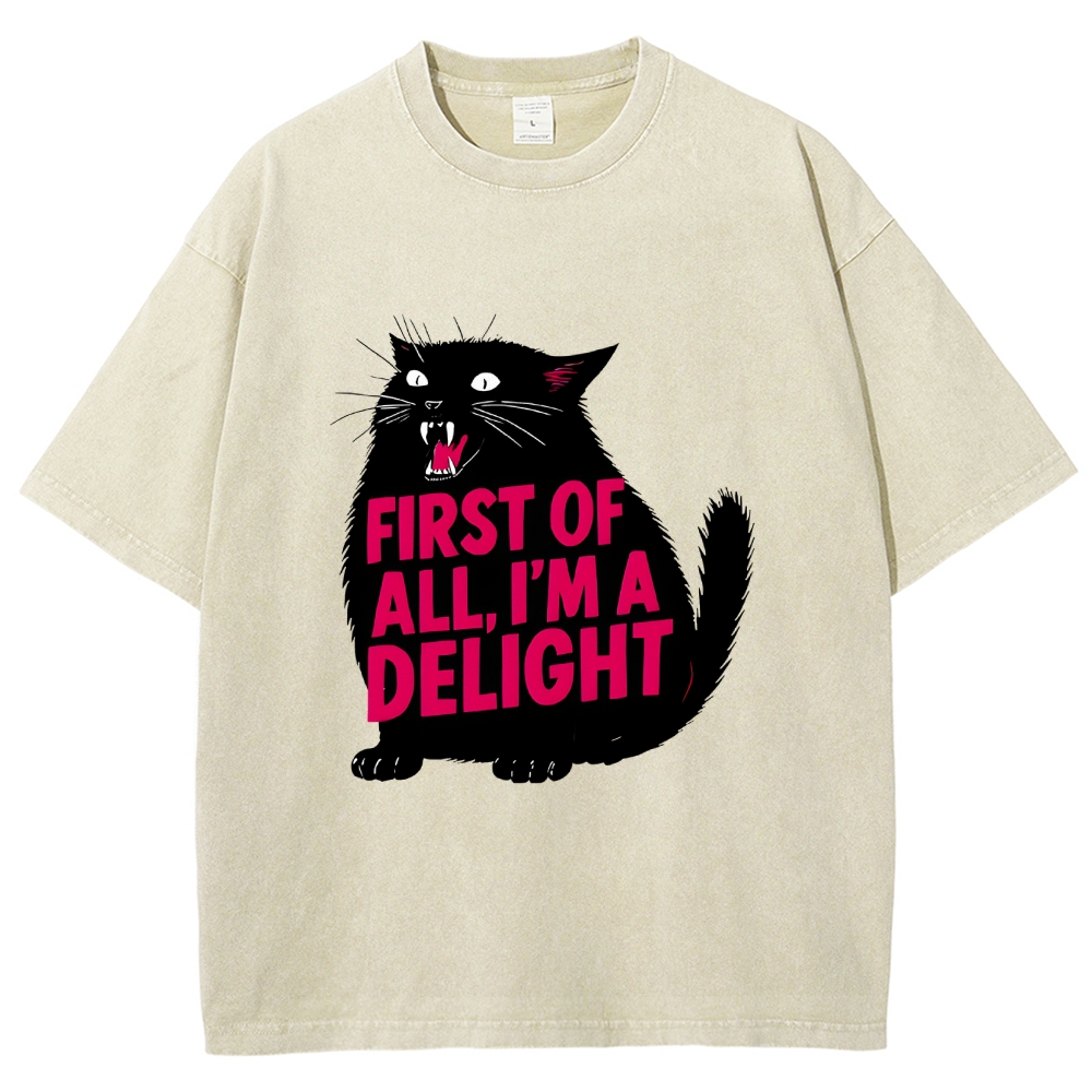 Unisex Roaring Black Cat Washed T-Shirt