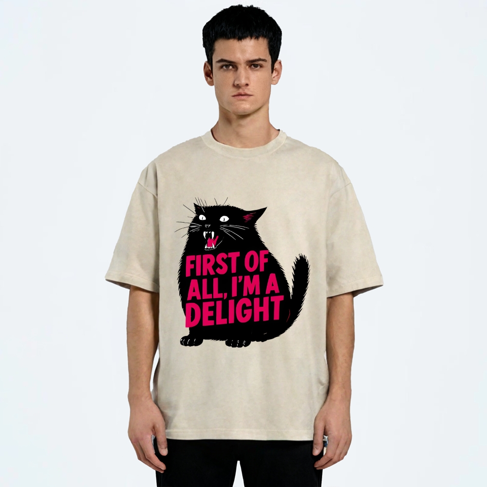 Unisex Roaring Black Cat Washed T-Shirt