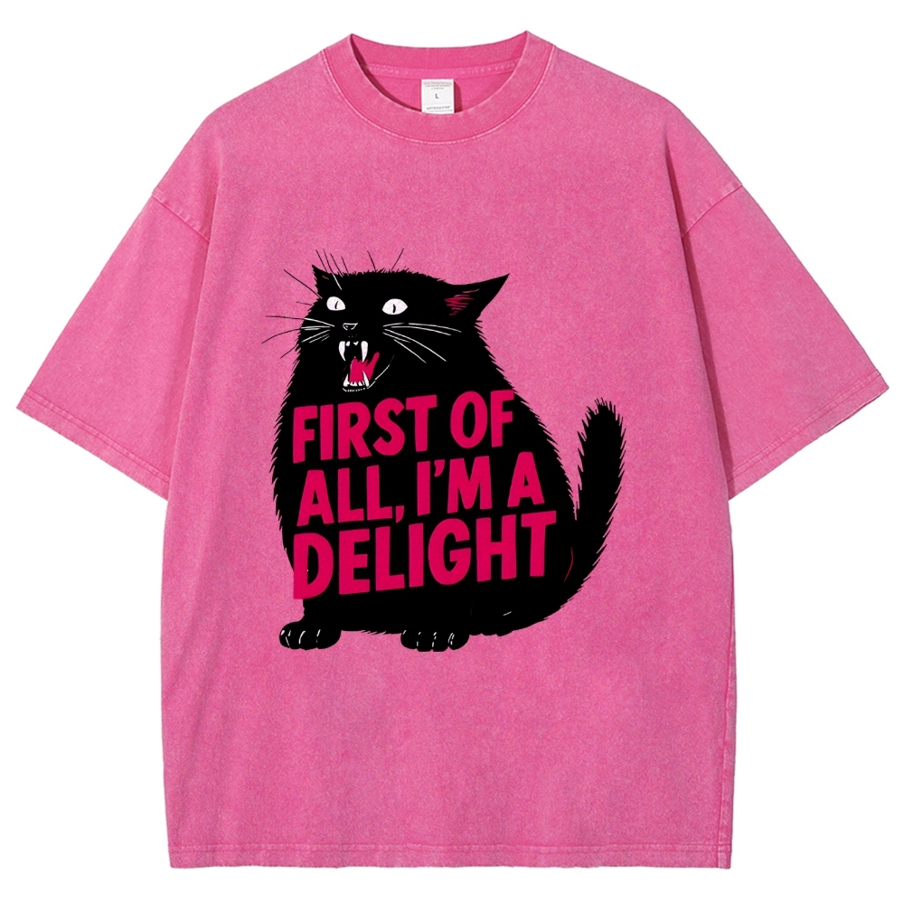 Unisex Roaring Black Cat Washed T-Shirt