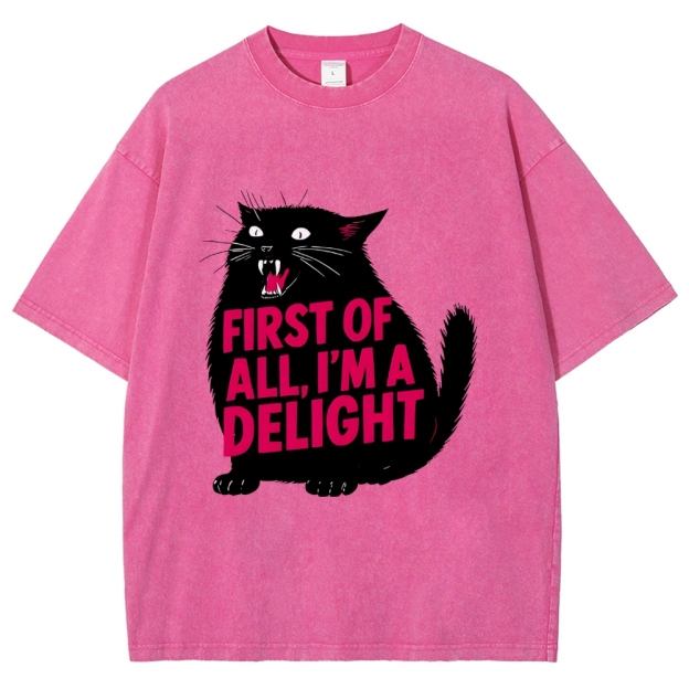 Unisex Roaring Black Cat Washed T-Shirt