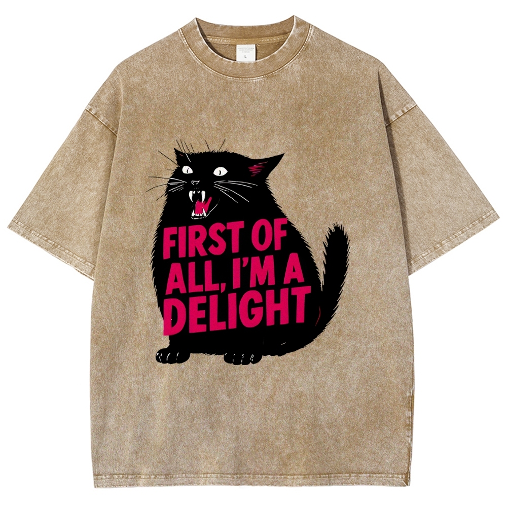 Unisex Roaring Black Cat Washed T-Shirt