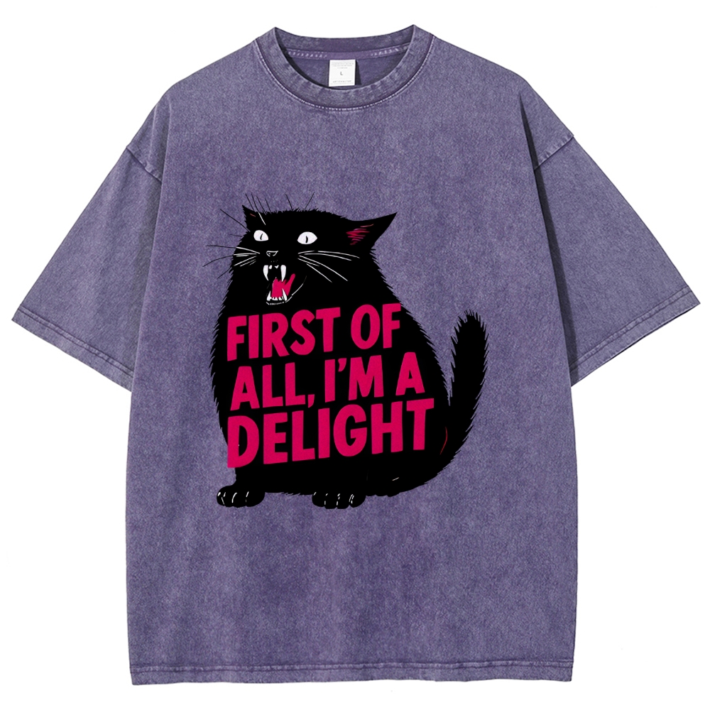 Unisex Roaring Black Cat Washed T-Shirt