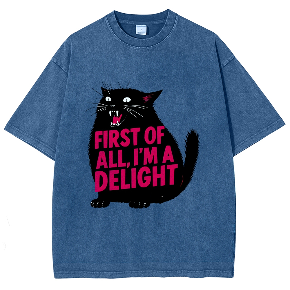 Unisex Roaring Black Cat Washed T-Shirt
