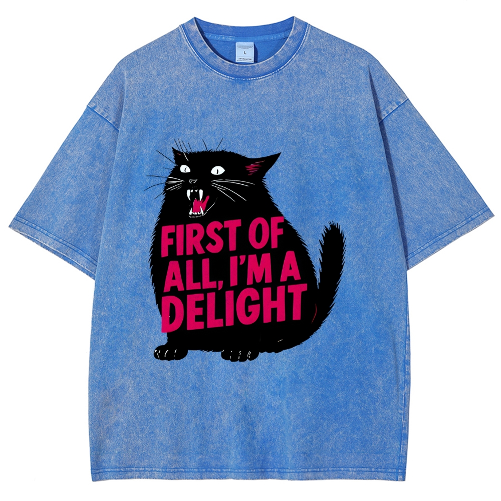 Unisex Roaring Black Cat Washed T-Shirt