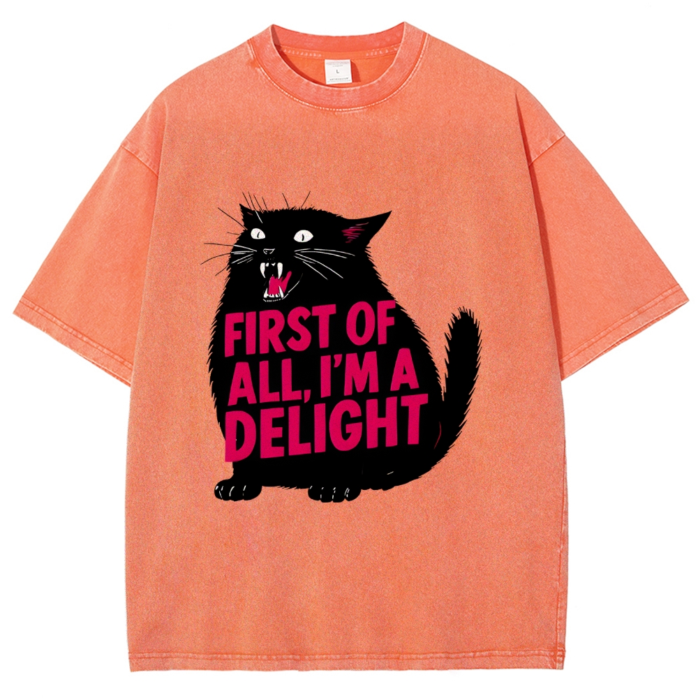 Unisex Roaring Black Cat Washed T-Shirt